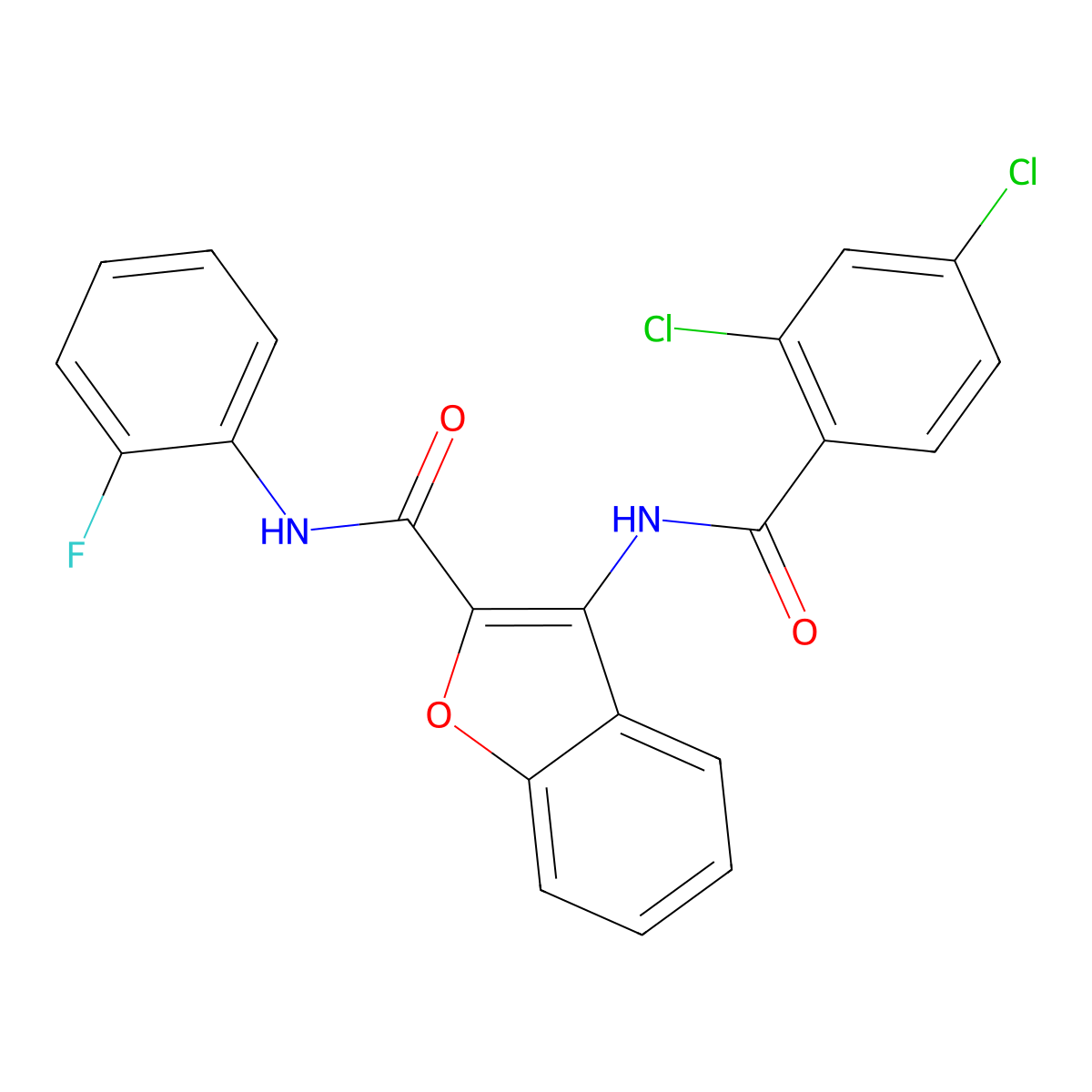 3-(2,4-dichlorobenzamido)-N-(2-fluorophenyl)benzofuran-2-carboxamide molecular structure, CAS 862977-57-9