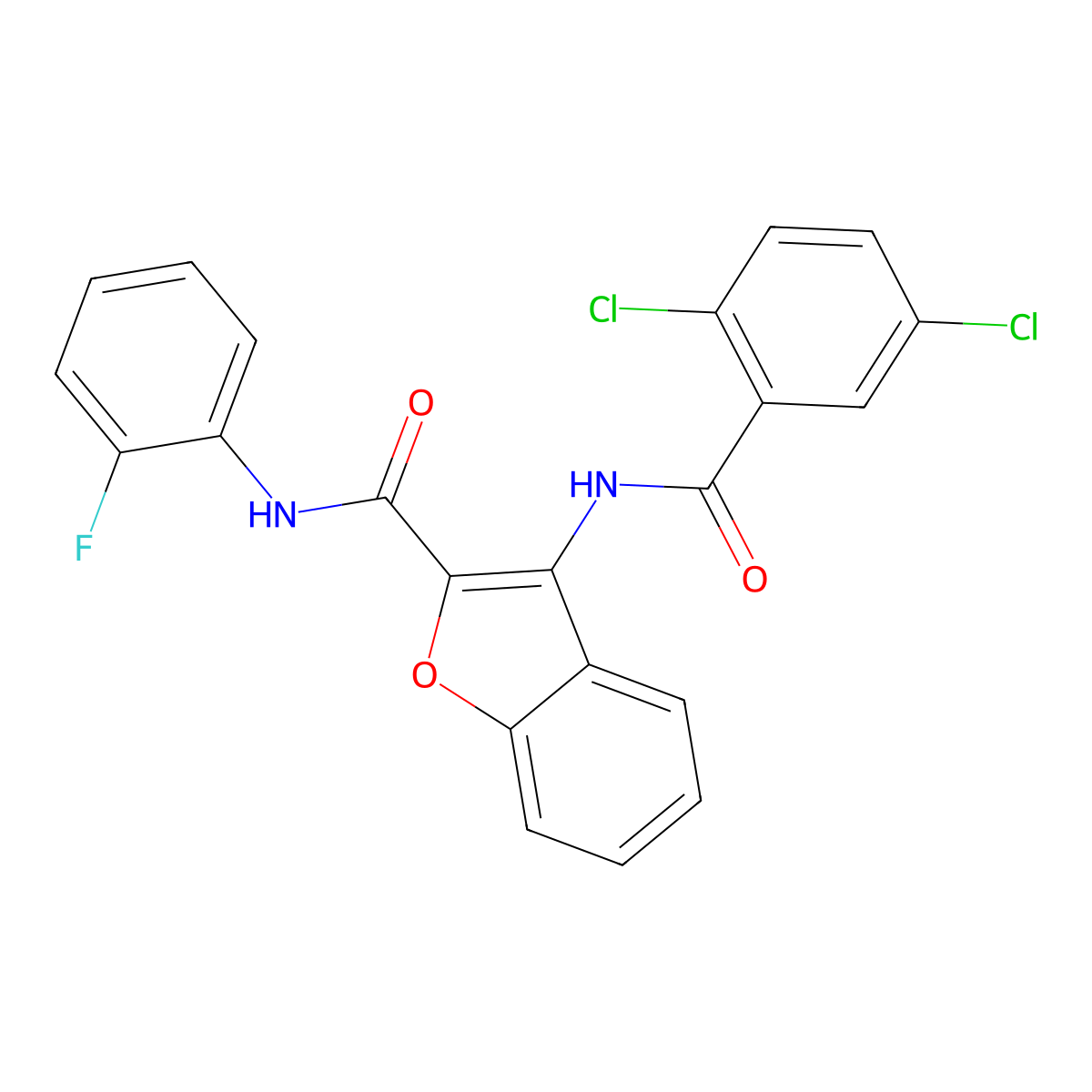 3-(2,5-dichlorobenzamido)-N-(2-fluorophenyl)benzofuran-2-carboxamide molecular structure, CAS 862977-58-0