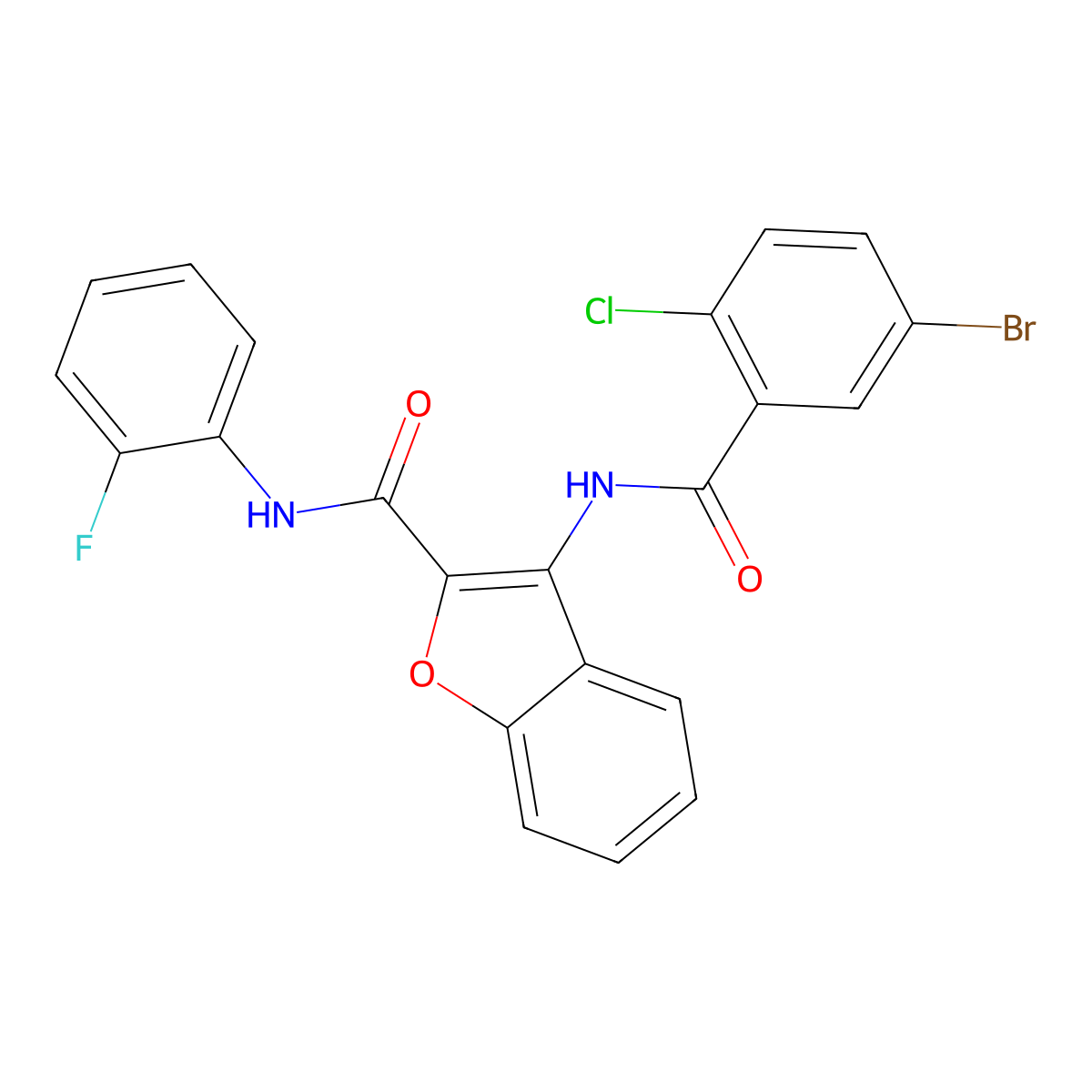 3-(5-bromo-2-chlorobenzamido)-N-(2-fluorophenyl)benzofuran-2-carboxamide molecular structure, CAS 862977-60-4