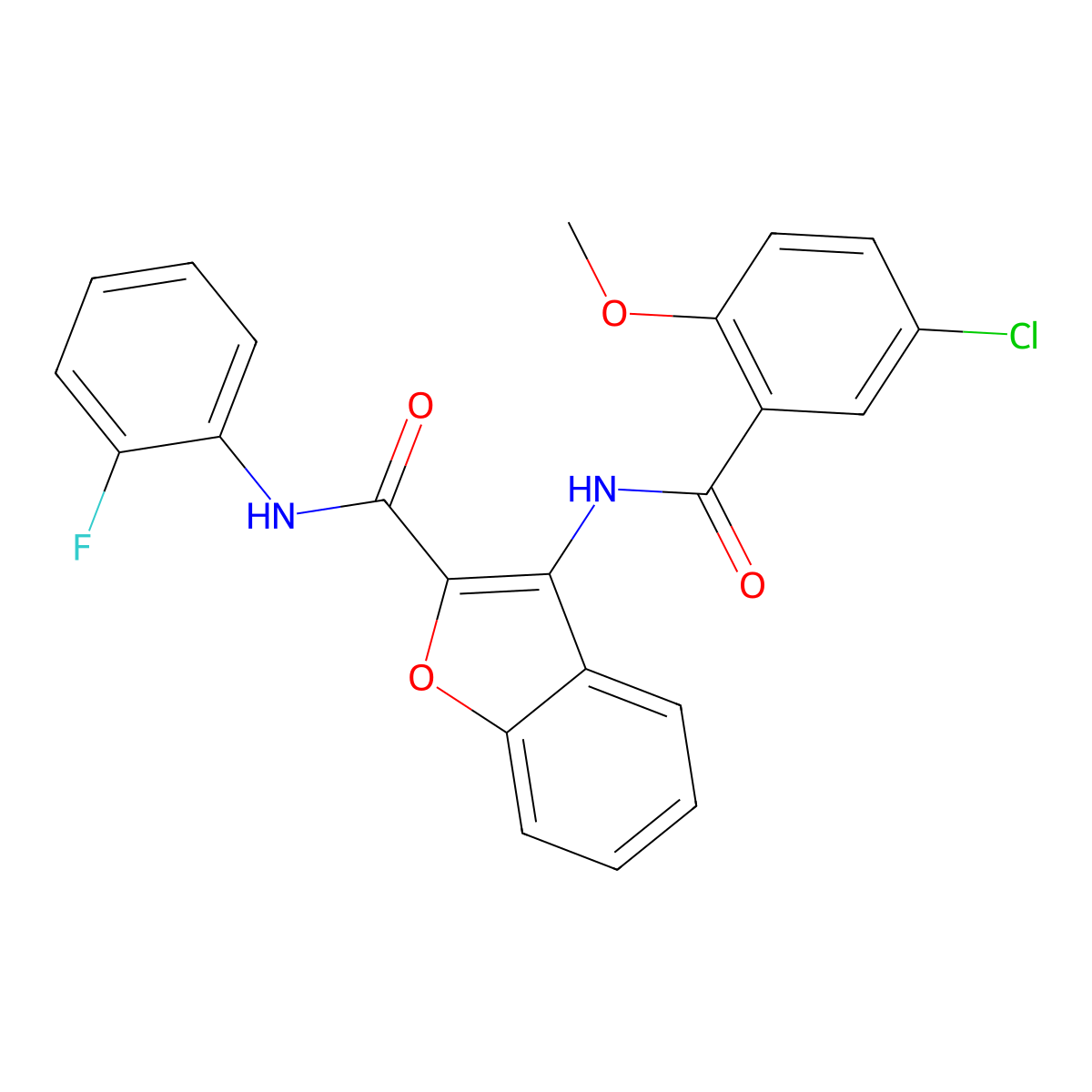 3-(5-chloro-2-methoxybenzamido)-N-(2-fluorophenyl)benzofuran-2-carboxamide molecular structure, CAS 862977-61-5