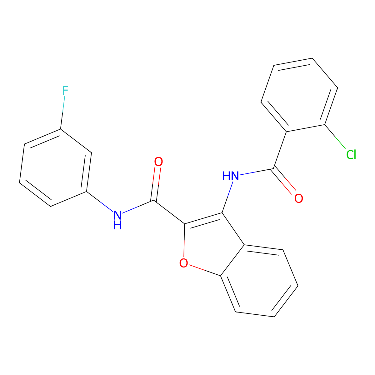 3-(2-chlorobenzamido)-N-(3-fluorophenyl)benzofuran-2-carboxamide molecular structure, CAS 862977-68-2