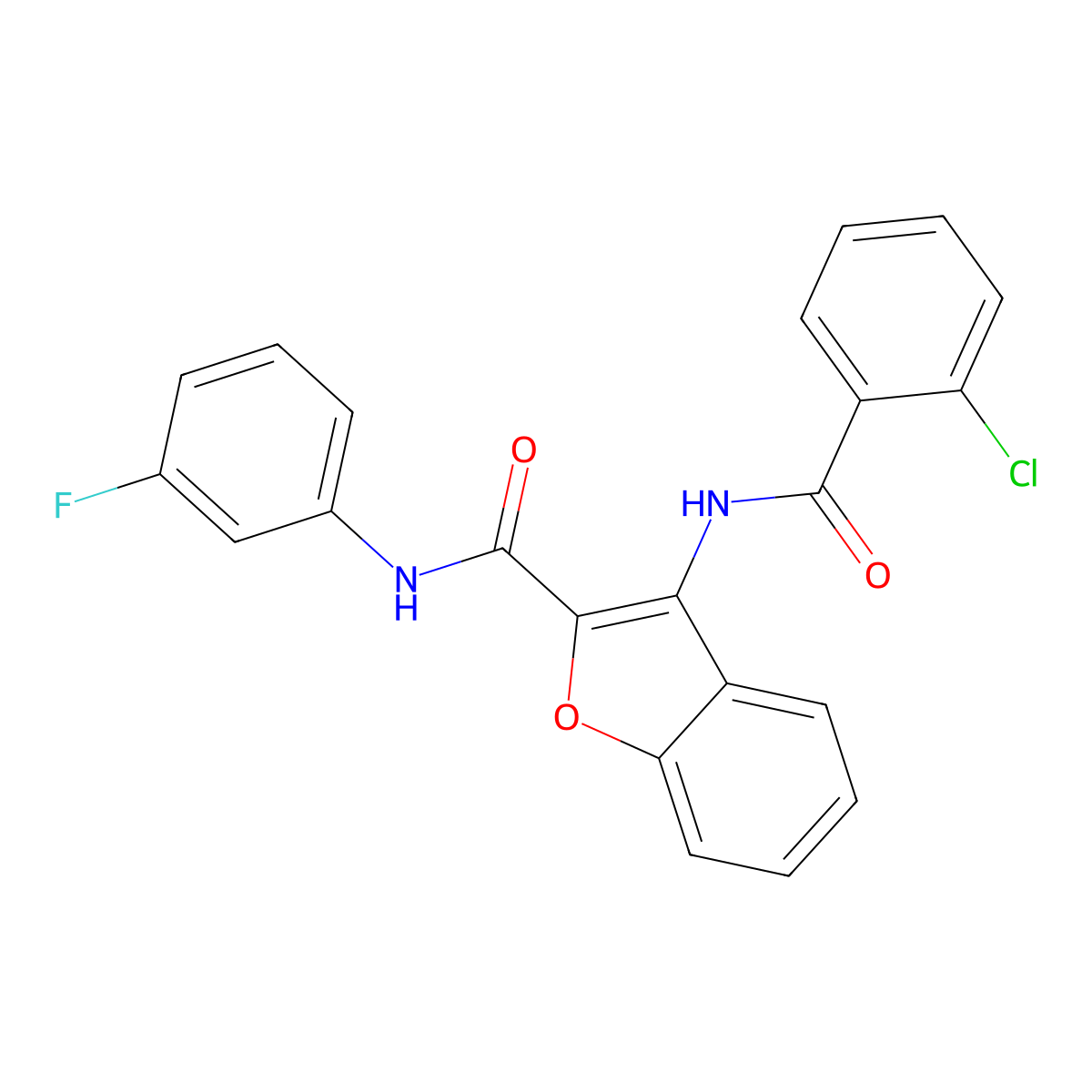 3-(2-chlorobenzamido)-N-(3-fluorophenyl)benzofuran-2-carboxamide molecular structure, CAS 862977-68-2