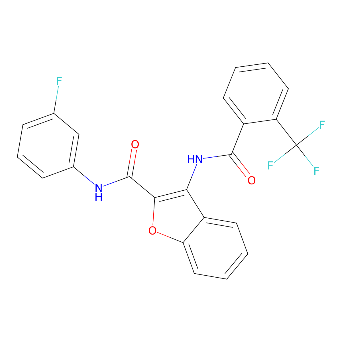 N-(3-fluorophenyl)-3-(2-(trifluoromethyl)benzamido)benzofuran-2-carboxamide molecular structure, CAS 862977-70-6