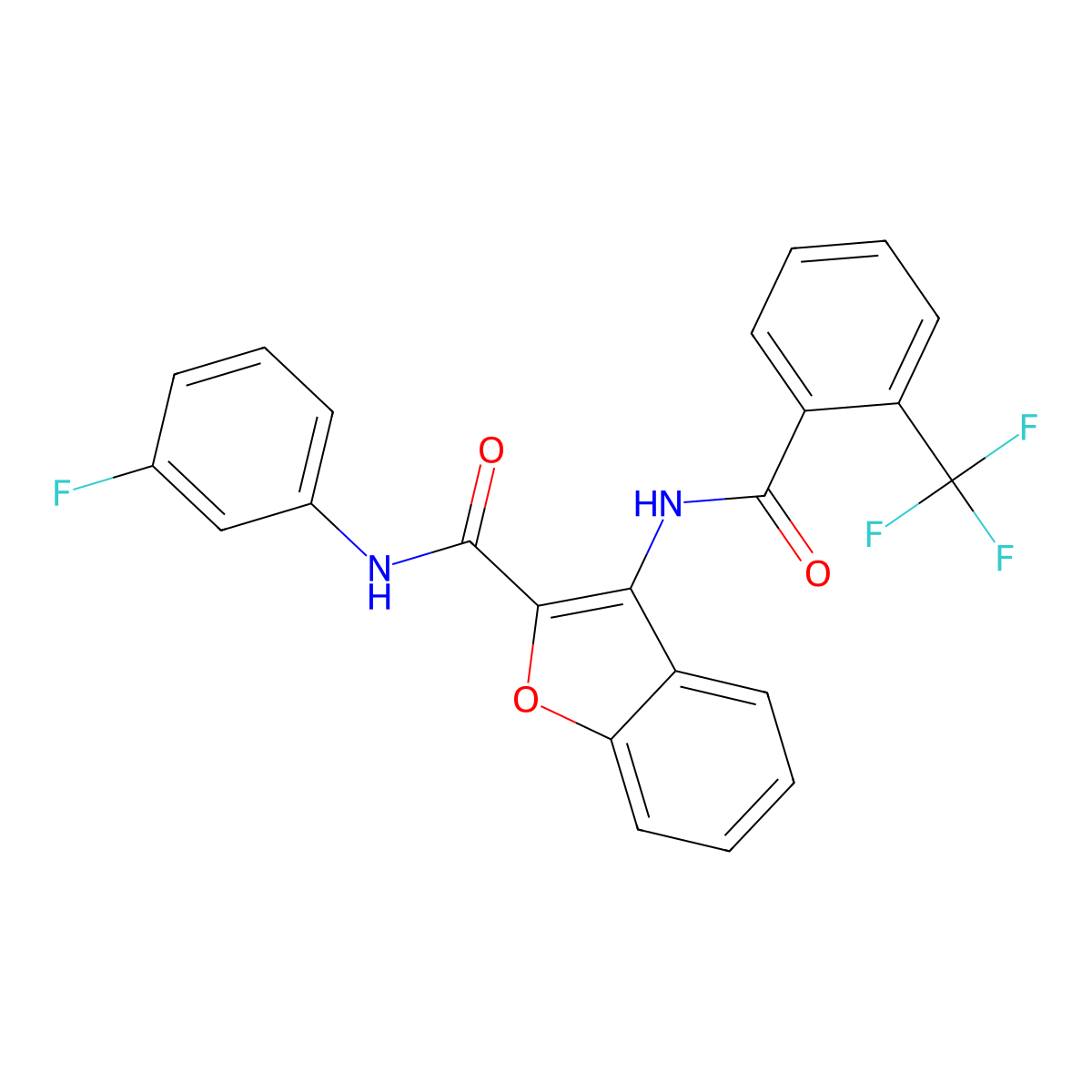 N-(3-fluorophenyl)-3-(2-(trifluoromethyl)benzamido)benzofuran-2-carboxamide molecular structure, CAS 862977-70-6
