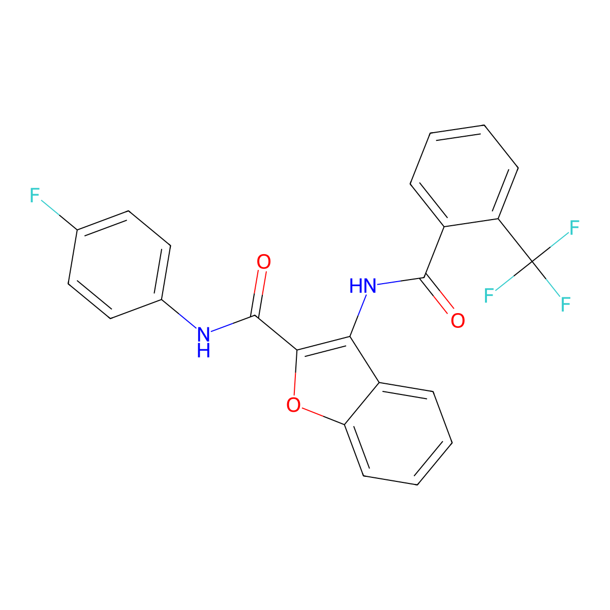 N-(4-fluorophenyl)-3-(2-(trifluoromethyl)benzamido)benzofuran-2-carboxamide molecular structure, CAS 862977-78-4