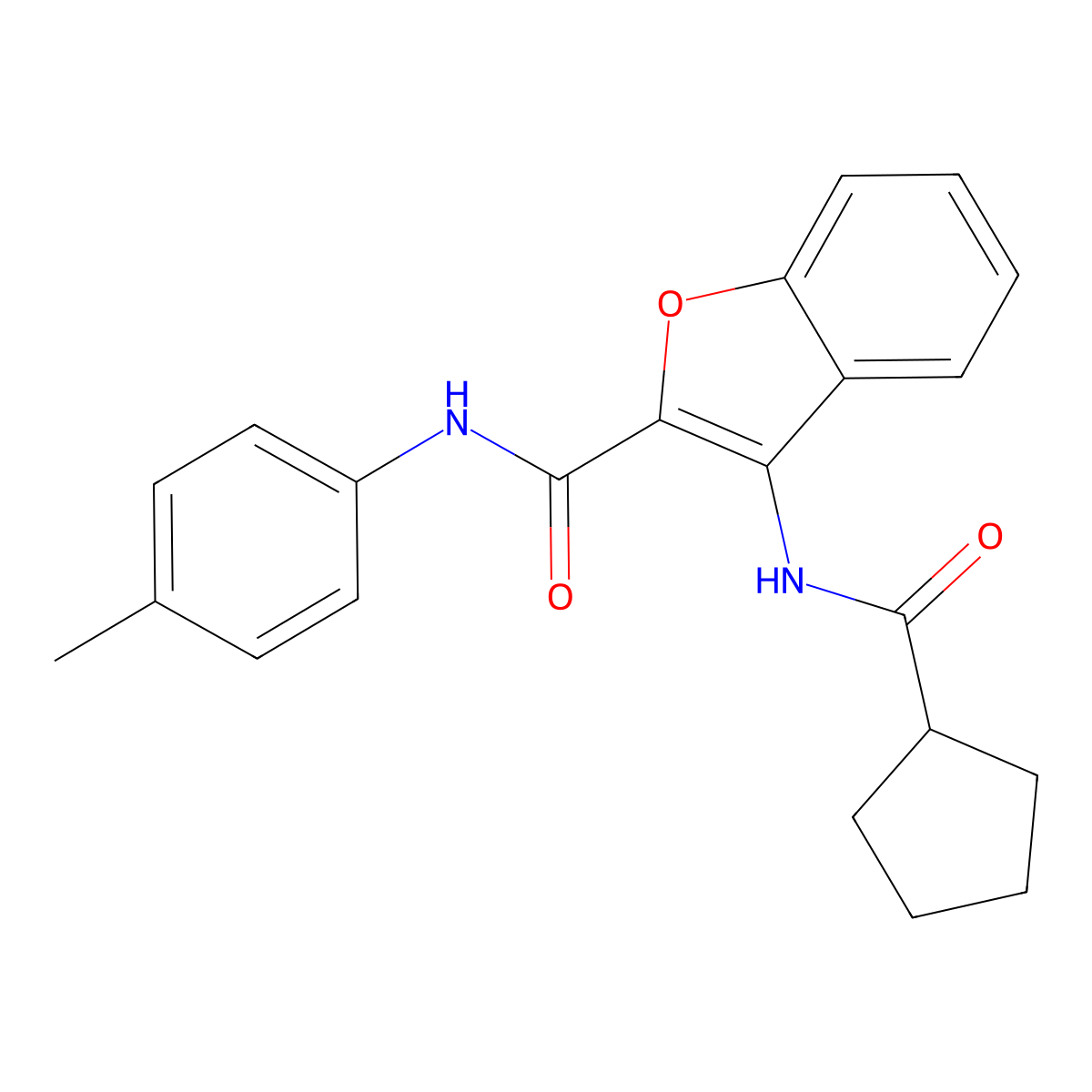 3-(cyclopentanecarboxamido)-N-(p-tolyl)benzofuran-2-carboxamide molecular structure, CAS 862978-34-5