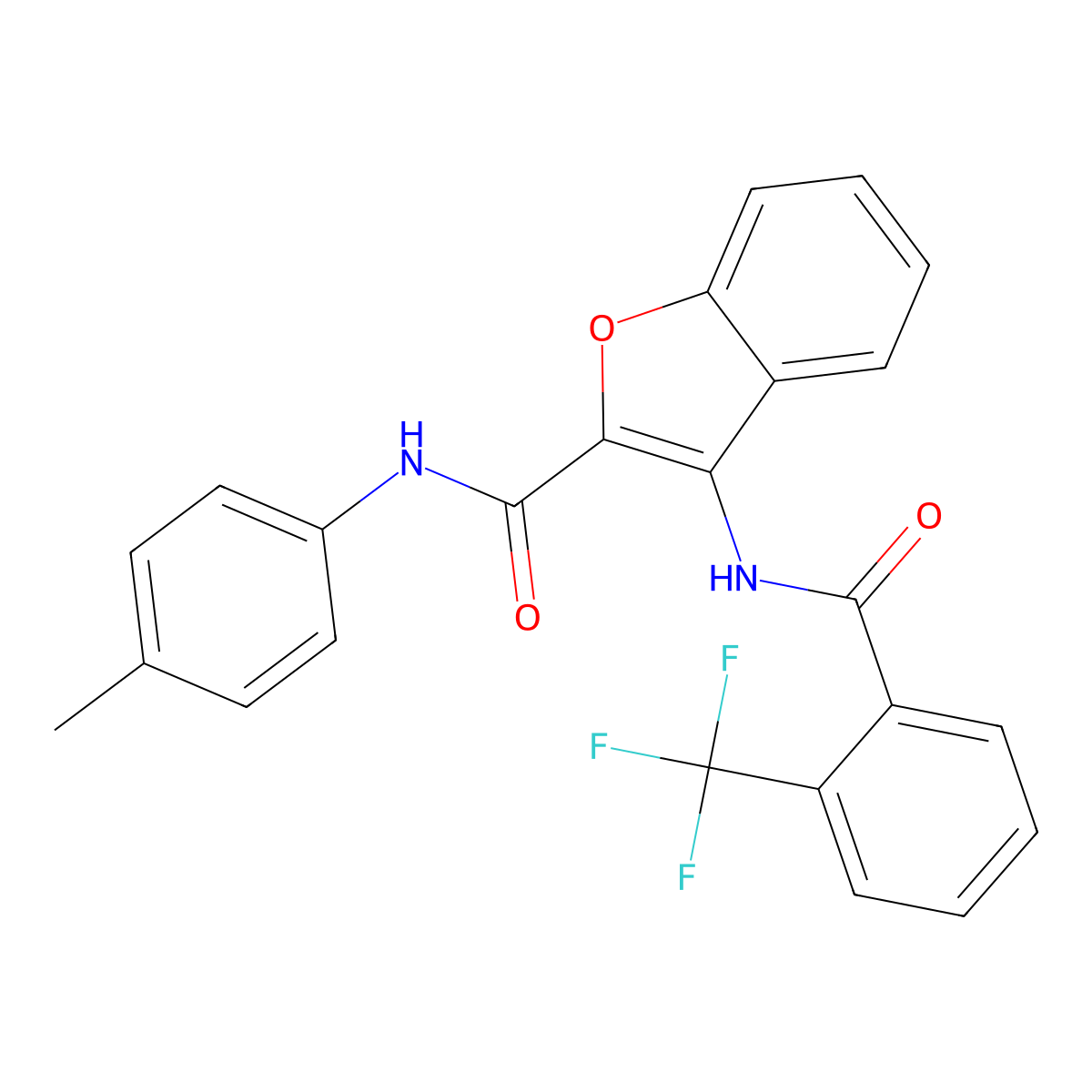 N-(p-tolyl)-3-(2-(trifluoromethyl)benzamido)benzofuran-2-carboxamide molecular structure, CAS 862978-46-9