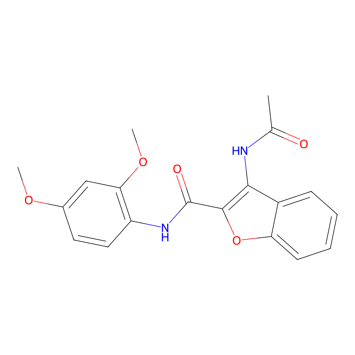 3-acetamido-N-(2,4-dimethoxyphenyl)benzofuran-2-carboxamide molecular structure, CAS 862978-60-7