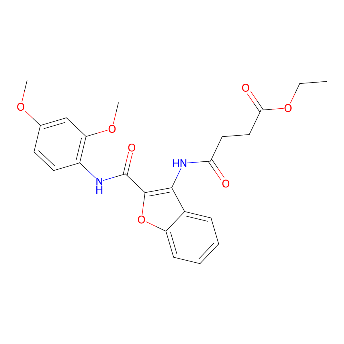 Ethyl 4-((2-((2,4-dimethoxyphenyl)carbamoyl)benzofuran-3-yl)amino)-4-oxobutanoate molecular structure, CAS 862978-70-9