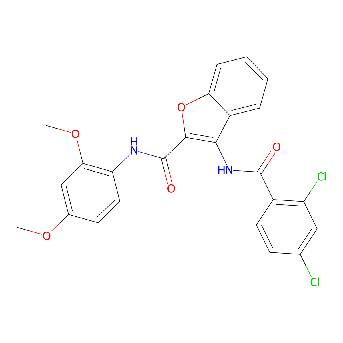 3-(2,4-dichlorobenzamido)-N-(2,4-dimethoxyphenyl)benzofuran-2-carboxamide molecular structure, CAS 862978-93-6