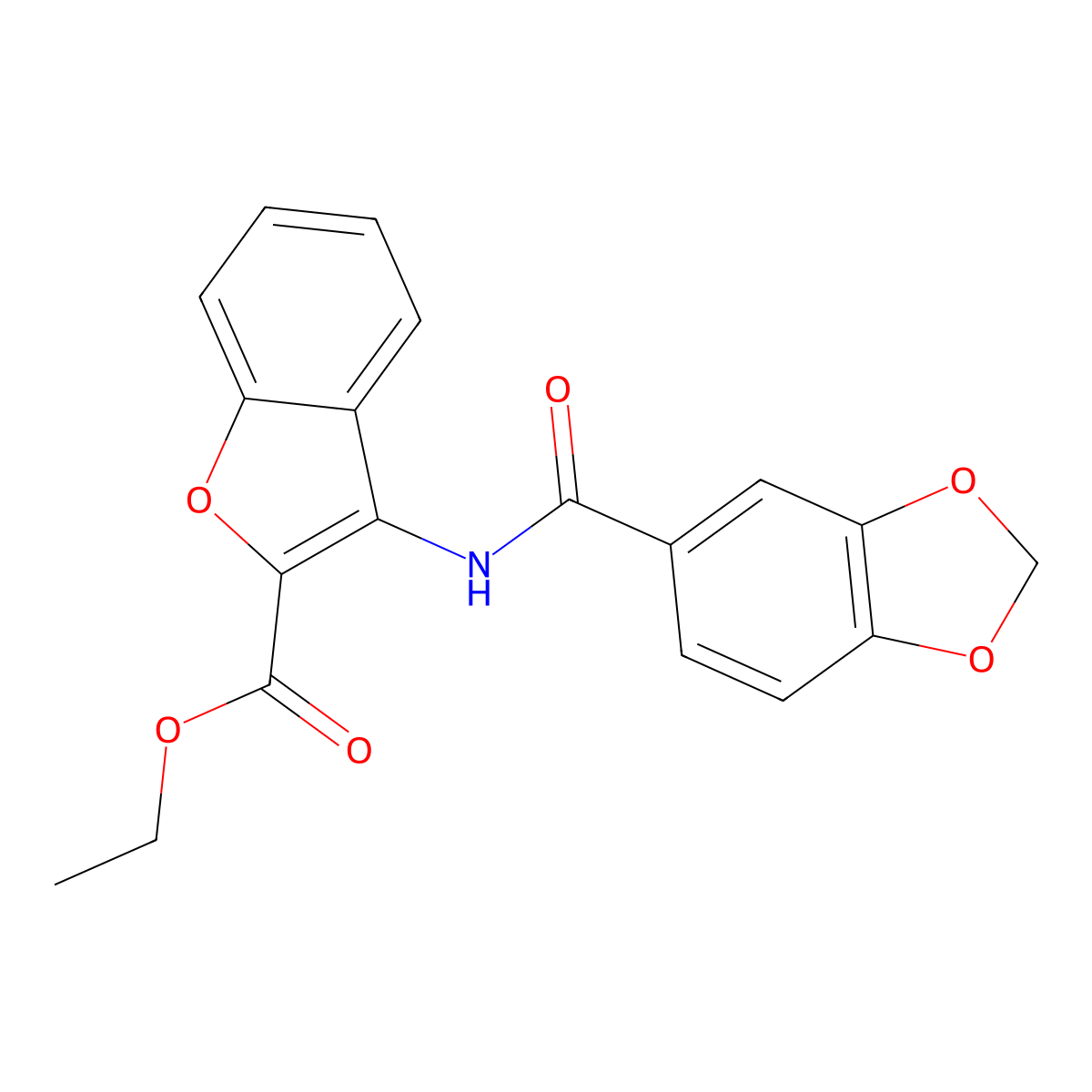 Ethyl 3-(benzo[d][1,3]dioxole-5-carboxamido)benzofuran-2-carboxylate molecular structure, CAS 862979-23-5
