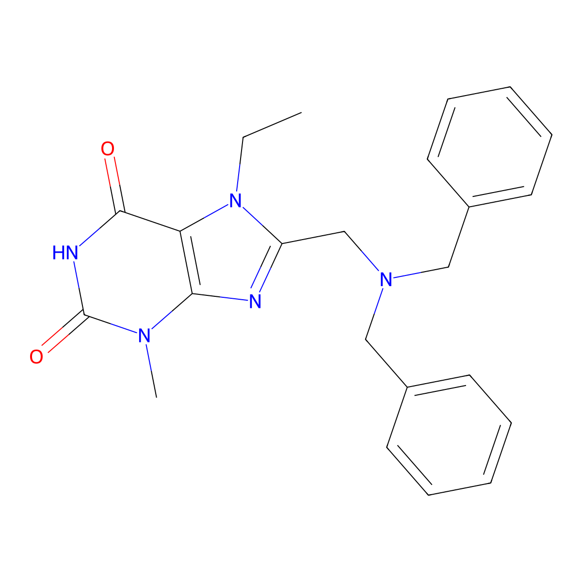 8-{[Bisbenzylamino]methyl}-7-ethyl-3-methyl-1,3,7-trihydropurine-2,6-dione molecular structure, CAS 862979-29-1