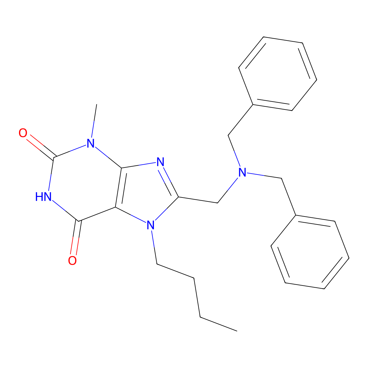 8-{[Bisbenzylamino]methyl}-7-butyl-3-methyl-1,3,7-trihydropurine-2,6-dione molecular structure, CAS 862979-31-5