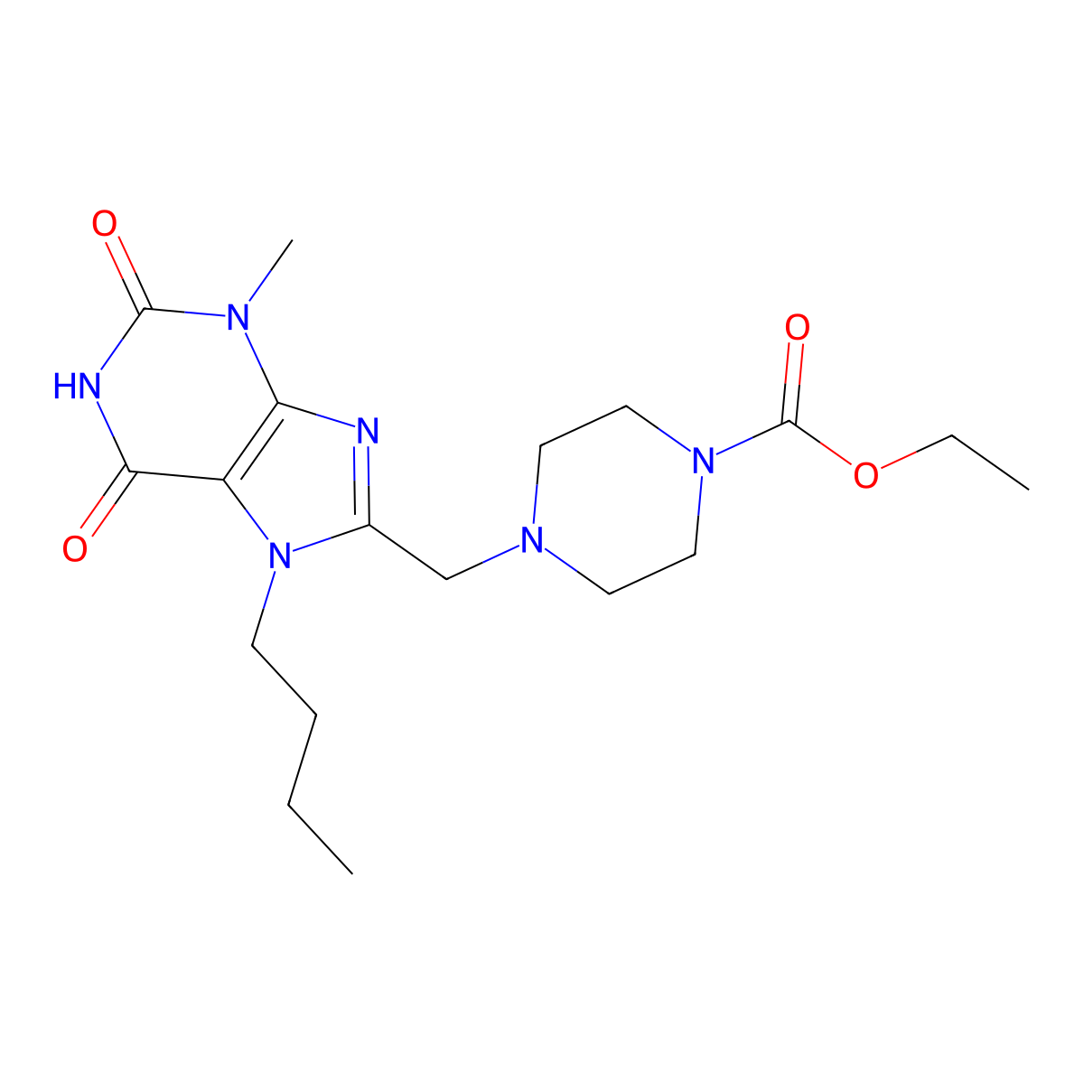 ethyl 4-[(7-butyl-3-methyl-2,6-dioxo-2,3,6,7-tetrahydro-1H-purin-8-yl)methyl]piperazine-1-carboxylate molecular structure, CAS 862979-33-7