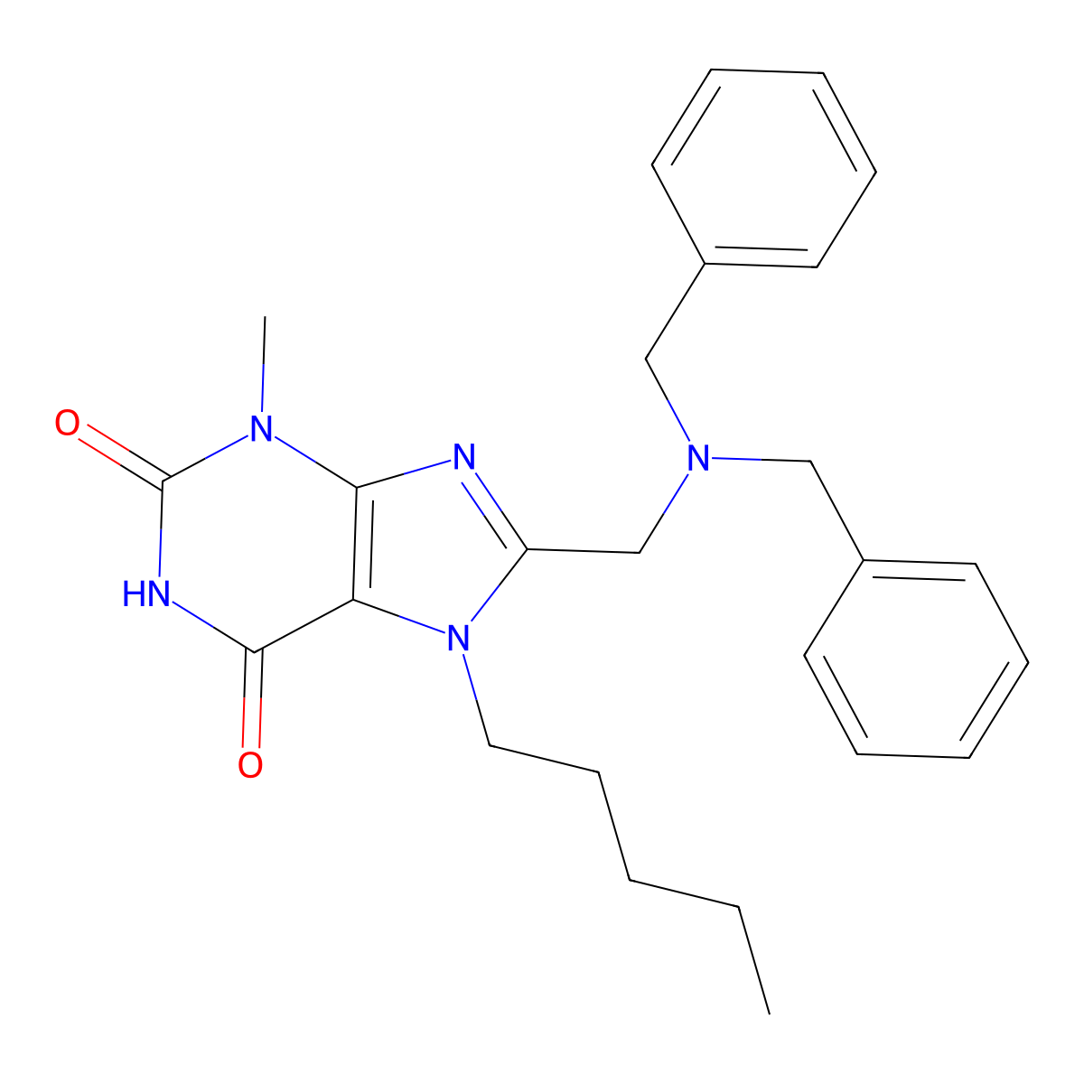 8-[(Dibenzylamino)methyl]-3-methyl-7-pentylpurine-2,6-dione molecular structure, CAS 862979-34-8