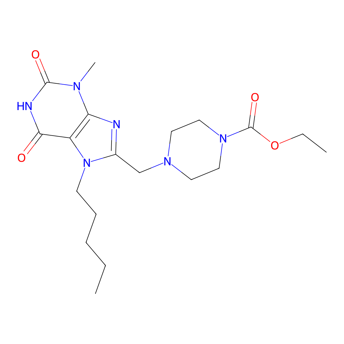 ethyl 4-[(3-methyl-2,6-dioxo-7-pentyl-2,3,6,7-tetrahydro-1H-purin-8-yl)methyl]piperazine-1-carboxylate molecular structure, CAS 862979-35-9