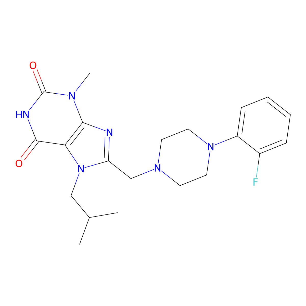 8-((4-(2-fluorophenyl)piperazin-1-yl)methyl)-7-isobutyl-3-methyl-1H-purine-2,6(3H,7H)-dione molecular structure, CAS 862979-41-7