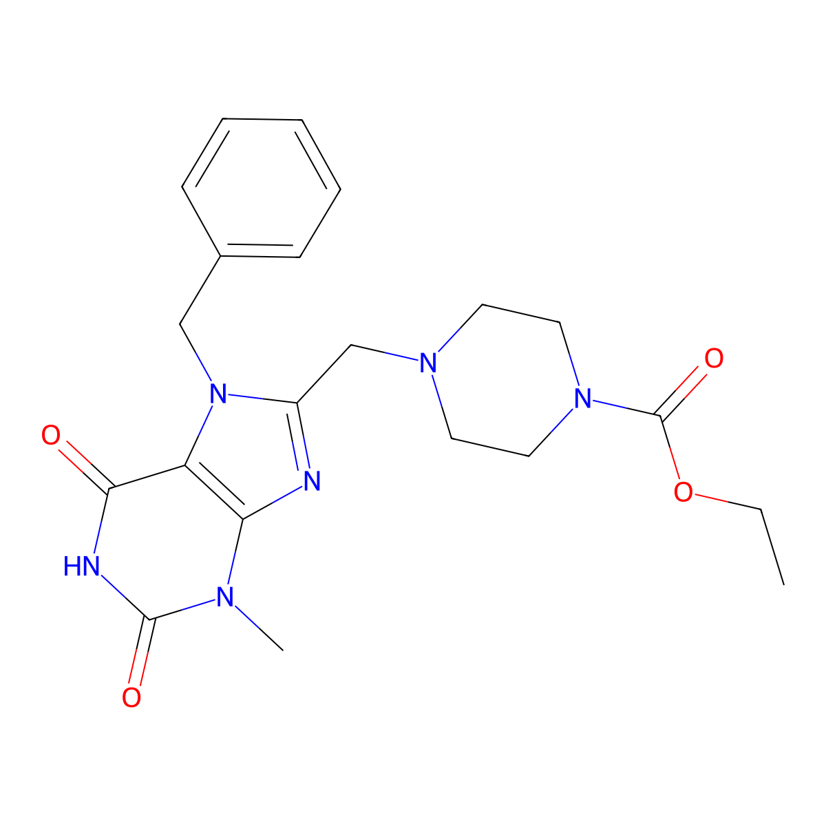 ethyl 4-[(7-benzyl-3-methyl-2,6-dioxo-2,3,6,7-tetrahydro-1H-purin-8-yl)methyl]piperazine-1-carboxylate molecular structure, CAS 862979-44-0