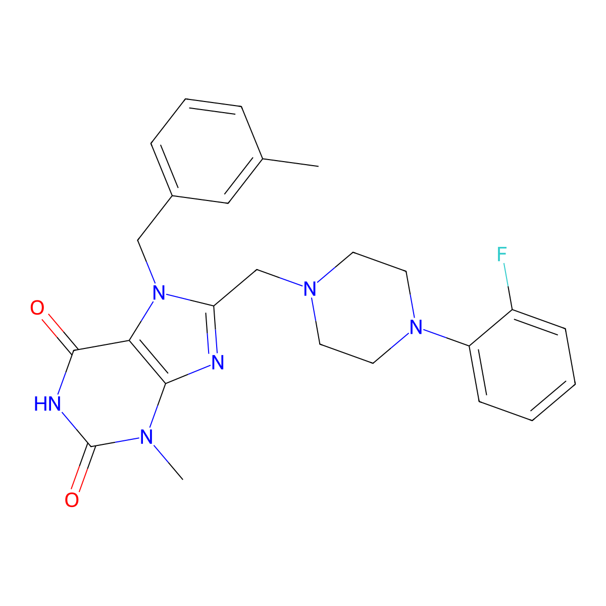 8-((4-(2-fluorophenyl)piperazin-1-yl)methyl)-3-methyl-7-(3-methylbenzyl)-1H-purine-2,6(3H,7H)-dione molecular structure, CAS 862979-49-5