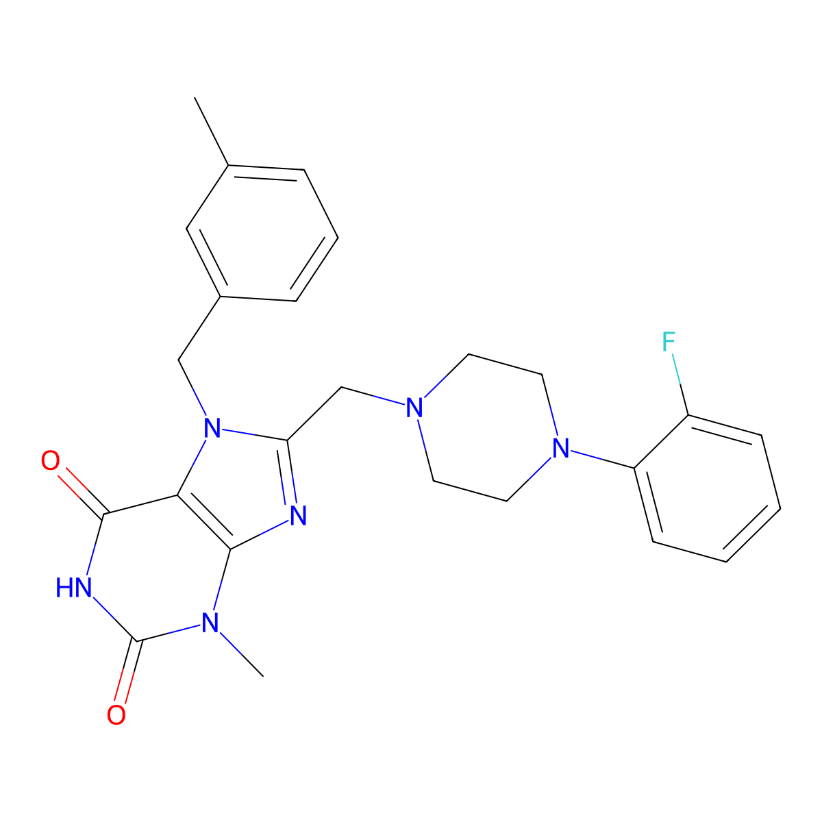 8-((4-(2-fluorophenyl)piperazin-1-yl)methyl)-3-methyl-7-(3-methylbenzyl)-1H-purine-2,6(3H,7H)-dione molecular structure, CAS 862979-49-5