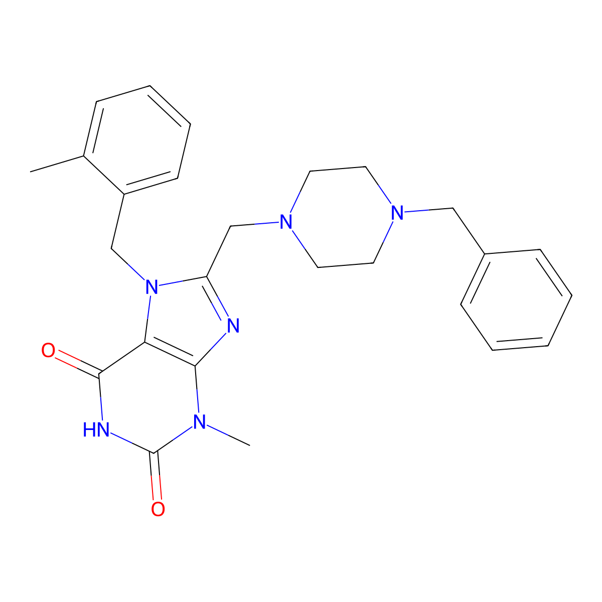 8-[(4-benzylpiperazin-1-yl)methyl]-3-methyl-7-[(2-methylphenyl)methyl]-2,3,6,7-tetrahydro-1H-purine-2,6-dione molecular structure, CAS 862979-52-0