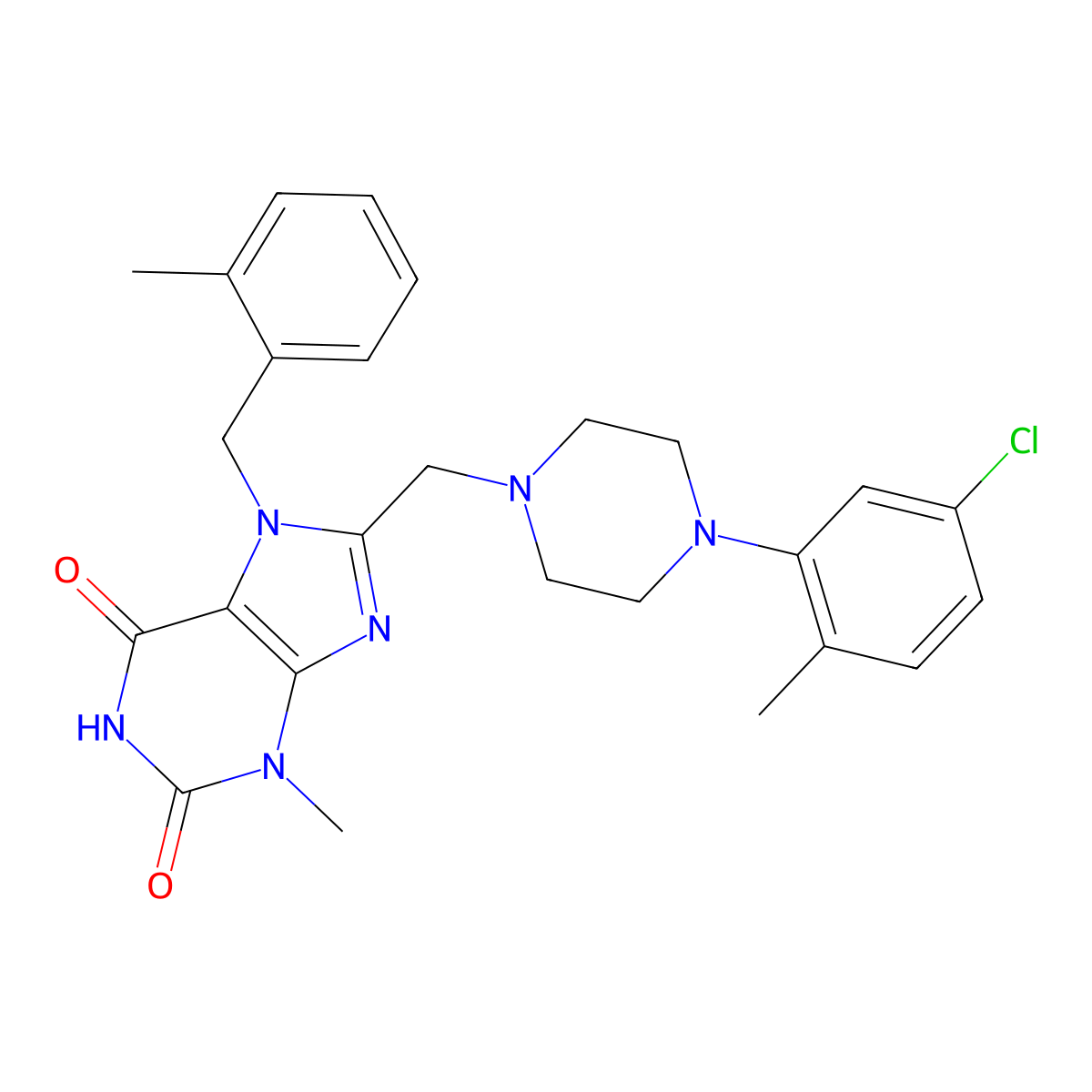 8-{[4-(5-chloro-2-methylphenyl)piperazin-1-yl]methyl}-3-methyl-7-[(2-methylphenyl)methyl]-2,3,6,7-tetrahydro-1H-purine-2,6-dione molecular structure, CAS 862979-54-2