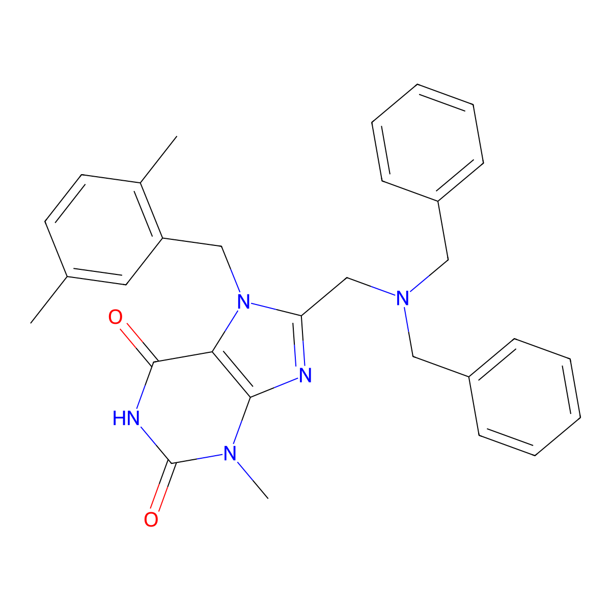 8-((dibenzylamino)methyl)-7-(2,5-dimethylbenzyl)-3-methyl-1H-purine-2,6(3H,7H)-dione molecular structure, CAS 862979-55-3