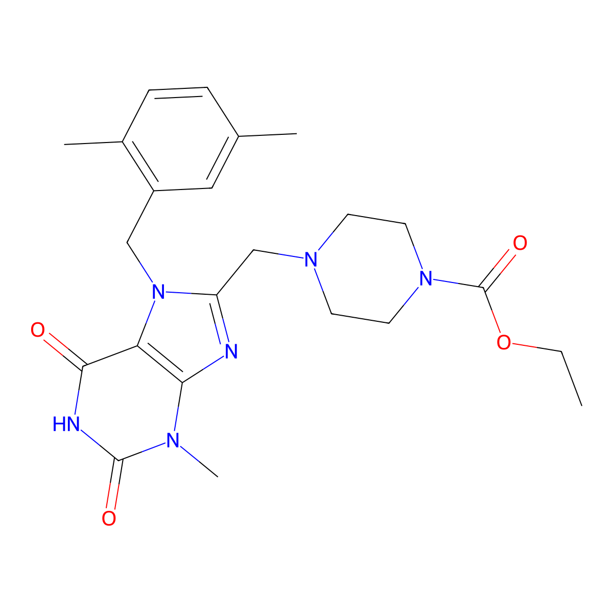 ethyl 4-{[7-(2,5-dimethylbenzyl)-3-methyl-2,6-dioxo-2,3,6,7-tetrahydro-1H-purin-8-yl]methyl}piperazine-1-carboxylate molecular structure, CAS 862979-57-5