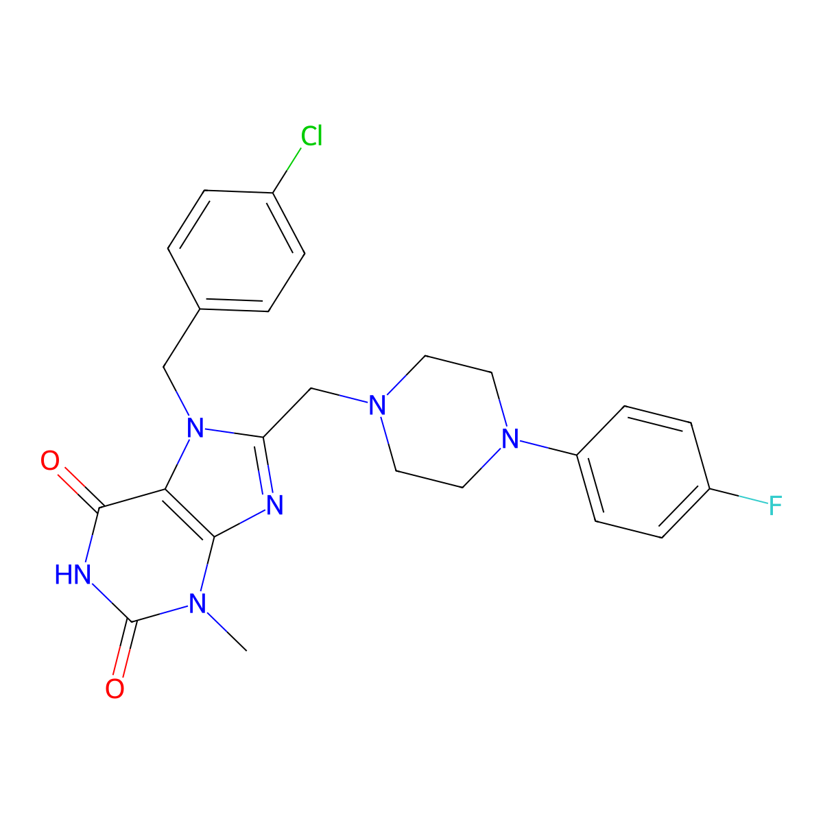 7-[(4-Chlorophenyl)methyl]-8-[[4-(4-fluorophenyl)piperazin-1-yl]methyl]-3-methylpurine-2,6-dione molecular structure, CAS 862979-65-5