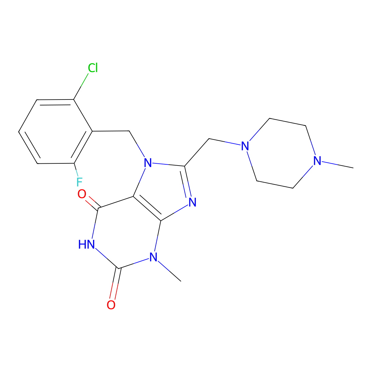 7-(2-chloro-6-fluorobenzyl)-3-methyl-8-((4-methylpiperazin-1-yl)methyl)-1H-purine-2,6(3H,7H)-dione molecular structure, CAS 862979-69-9