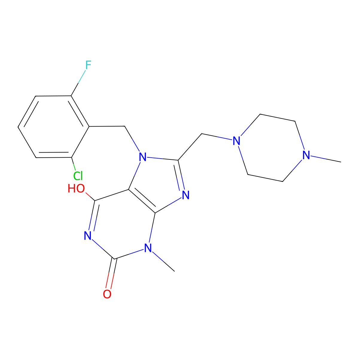 7-(2-chloro-6-fluorobenzyl)-3-methyl-8-((4-methylpiperazin-1-yl)methyl)-1H-purine-2,6(3H,7H)-dione molecular structure, CAS 862979-69-9