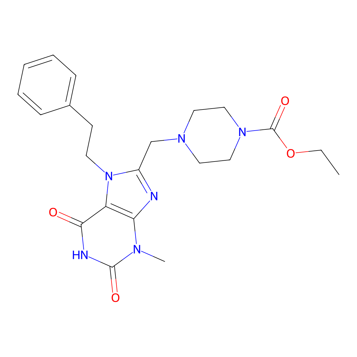 ethyl 4-{[3-methyl-2,6-dioxo-7-(2-phenylethyl)-2,3,6,7-tetrahydro-1H-purin-8-yl]methyl}piperazine-1-carboxylate molecular structure, CAS 862979-71-3
