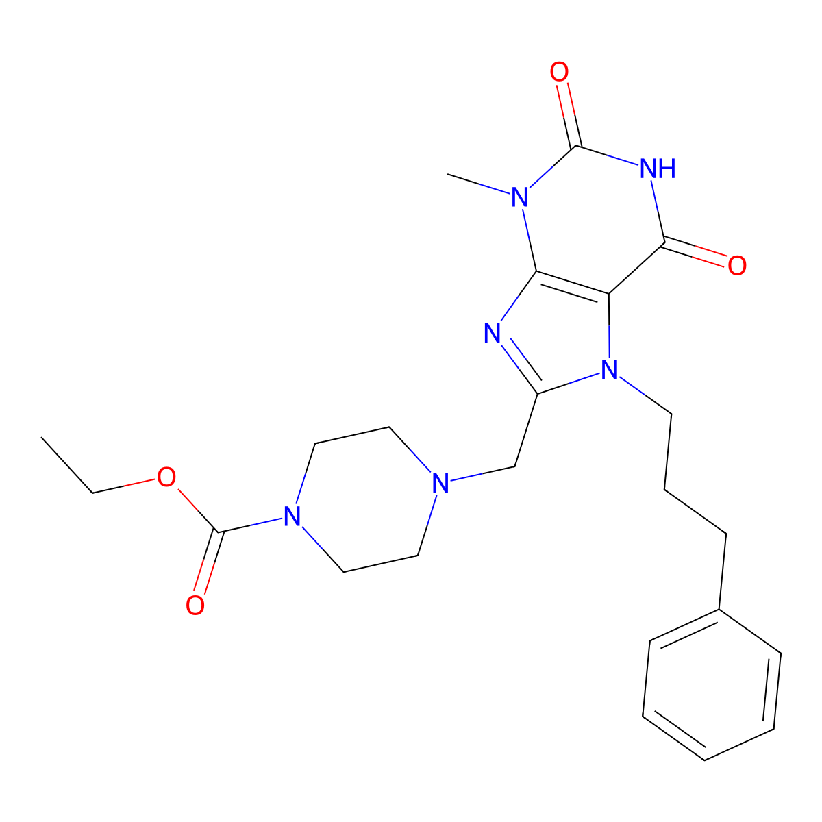 ethyl 4-{[3-methyl-2,6-dioxo-7-(3-phenylpropyl)-2,3,6,7-tetrahydro-1H-purin-8-yl]methyl}piperazine-1-carboxylate molecular structure, CAS 862979-72-4
