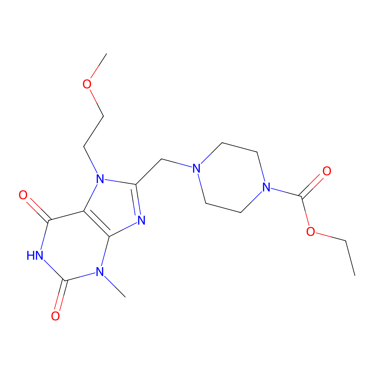 ethyl 4-{[7-(2-methoxyethyl)-3-methyl-2,6-dioxo-2,3,6,7-tetrahydro-1H-purin-8-yl]methyl}piperazine-1-carboxylate molecular structure, CAS 862979-74-6