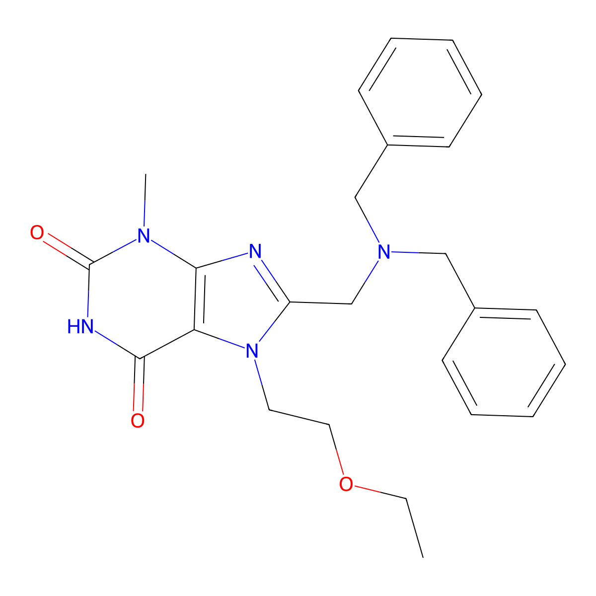 8-[(dibenzylamino)methyl]-7-(2-ethoxyethyl)-3-methyl-3,7-dihydro-1H-purine-2,6-dione molecular structure, CAS 862979-75-7