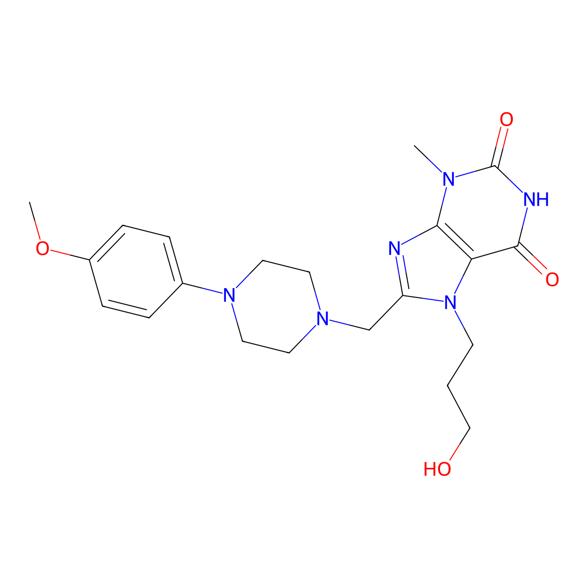 7-(3-Hydroxypropyl)-8-[[4-(4-methoxyphenyl)piperazin-1-yl]methyl]-3-methylpurine-2,6-dione molecular structure, CAS 862979-79-1