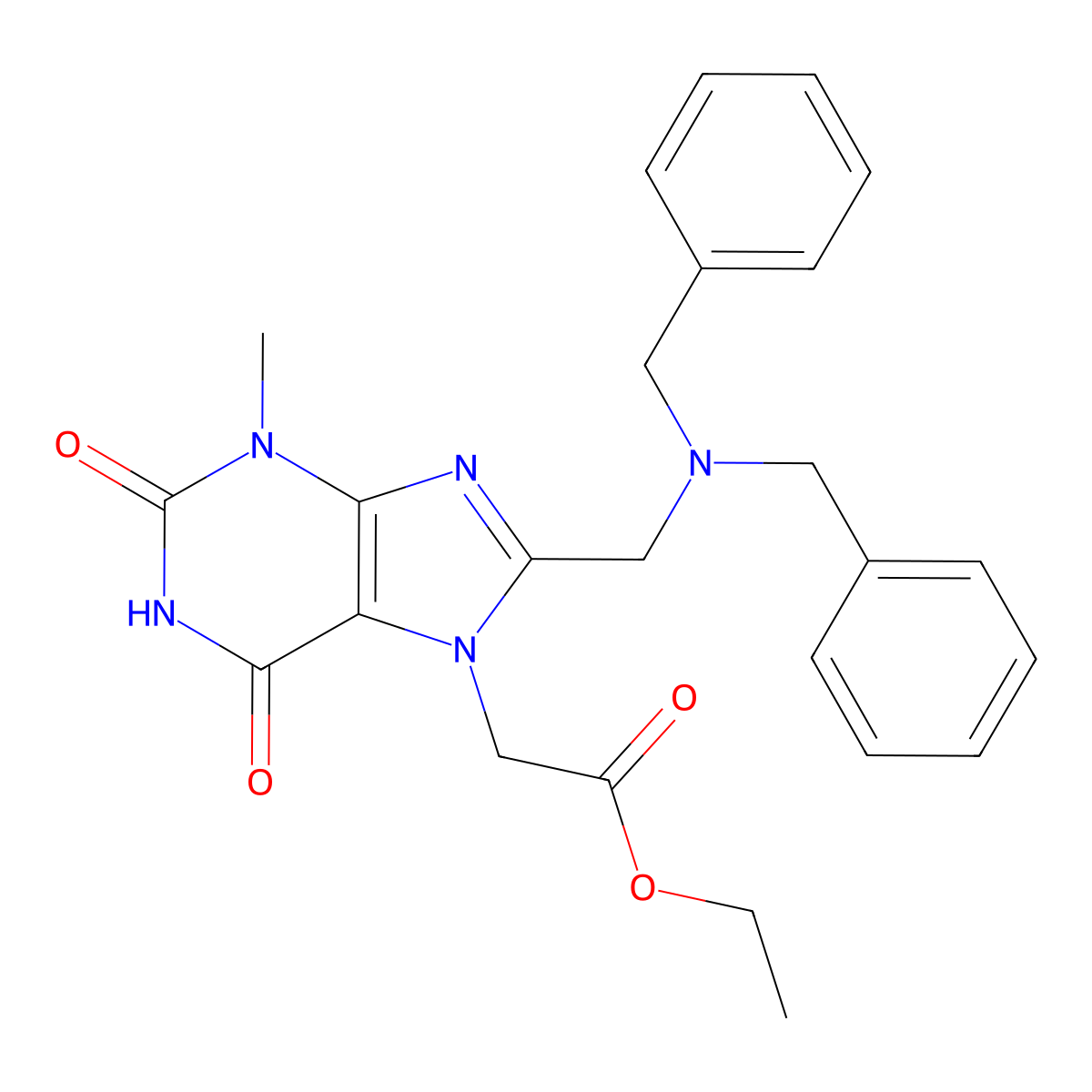 2-[8-[[Bis(phenylmethyl)amino]methyl]-3-methyl-2,6-dioxo-7-purinyl]acetic acid ethyl ester molecular structure, CAS 862979-82-6