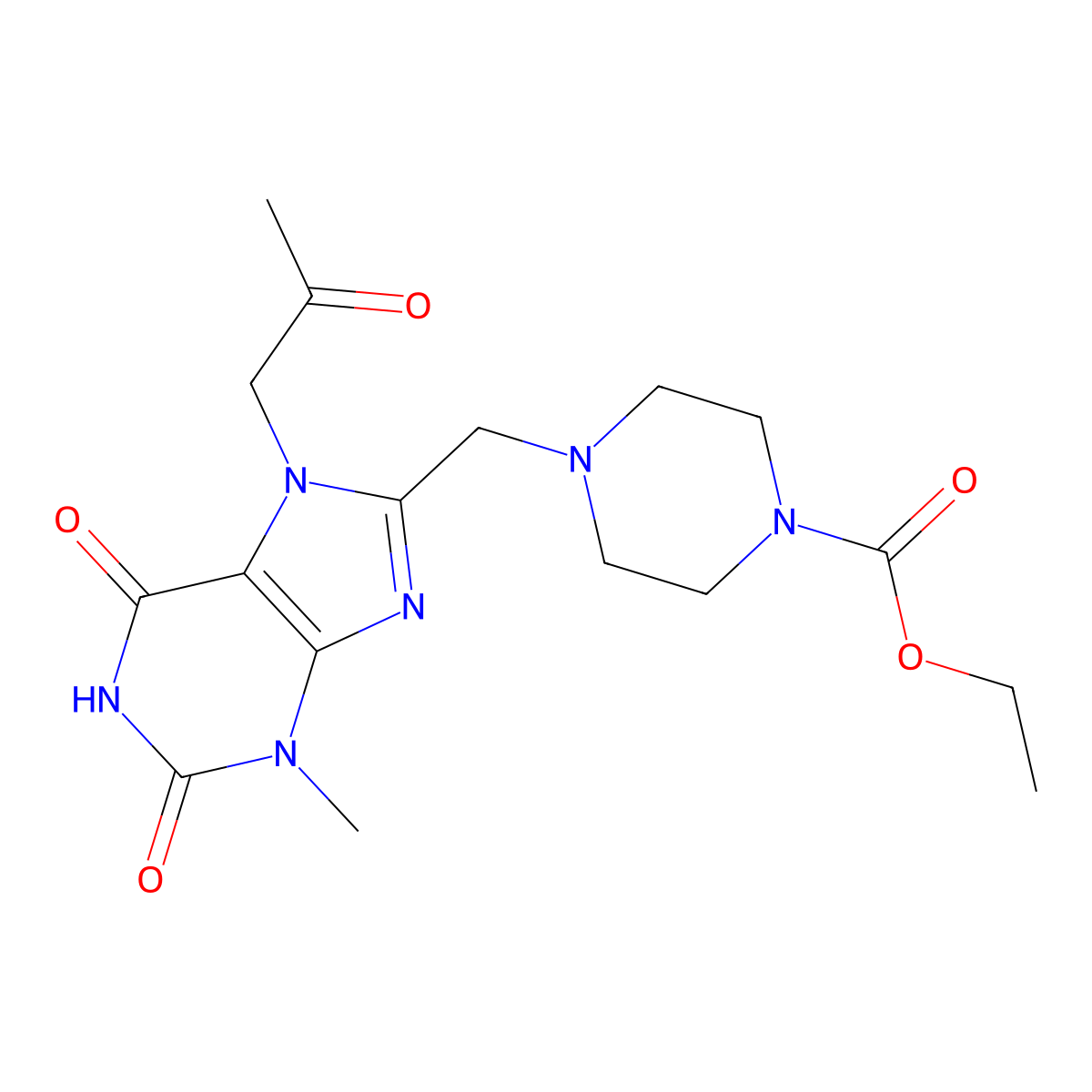 ethyl 4-{[3-methyl-2,6-dioxo-7-(2-oxopropyl)-2,3,6,7-tetrahydro-1H-purin-8-yl]methyl}piperazine-1-carboxylate molecular structure, CAS 862979-90-6