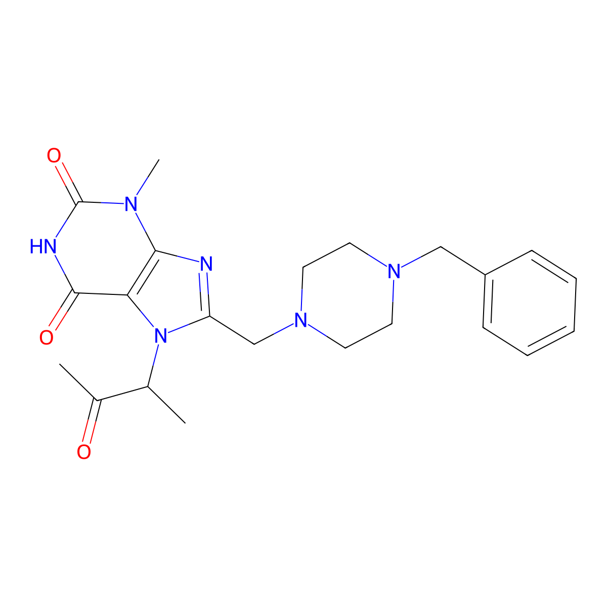 8-[(4-Benzylpiperazin-1-yl)methyl]-3-methyl-7-(3-oxobutan-2-yl)purine-2,6-dione molecular structure, CAS 862979-96-2
