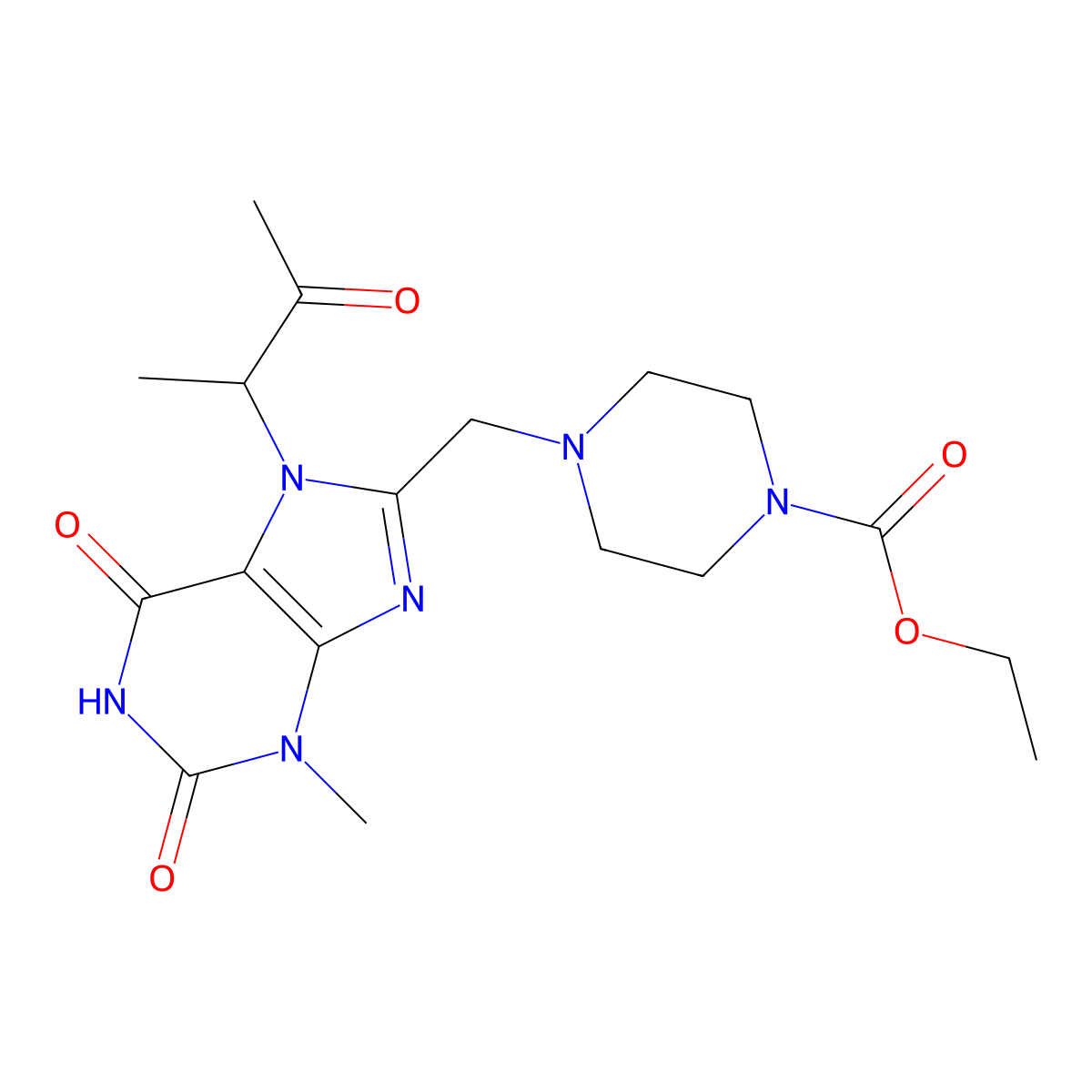 Ethyl 4-{[3-methyl-7-(1-methyl-2-oxopropyl)-2,6-dioxo-1,3,7-trihydropurin-8-yl]methyl}piperazinecarboxylate molecular structure, CAS 862979-97-3