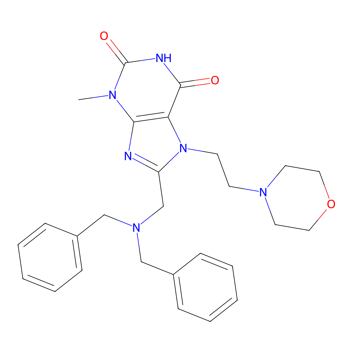 8-[(dibenzylamino)methyl]-3-methyl-7-(2-morpholin-4-ylethyl)-3,7-dihydro-1H-purine-2,6-dione molecular structure, CAS 862979-99-5