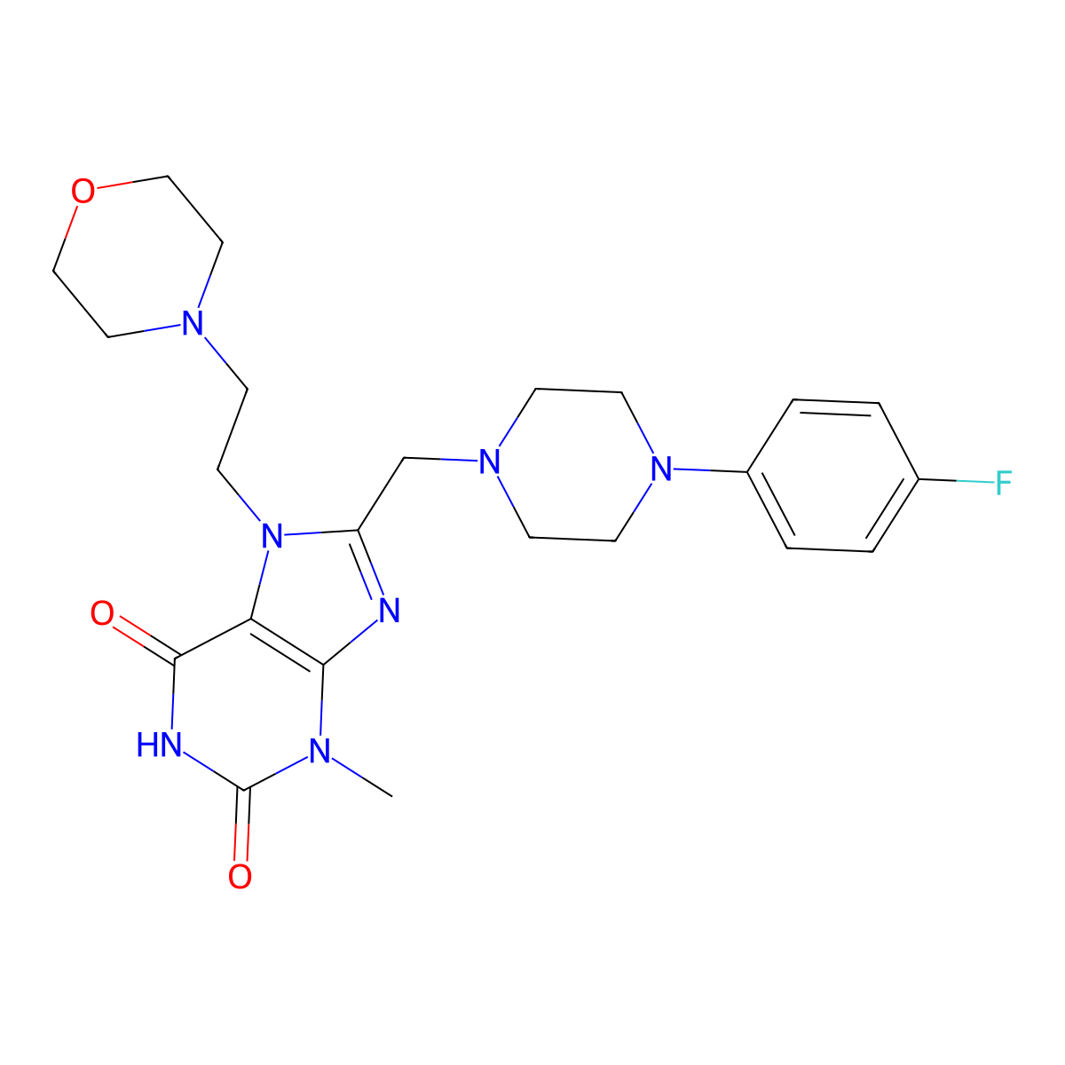 8-{[4-(4-fluorophenyl)piperazin-1-yl]methyl}-3-methyl-7-(2-morpholin-4-ylethyl)-3,7-dihydro-1H-purine-2,6-dione molecular structure, CAS 862980-02-7