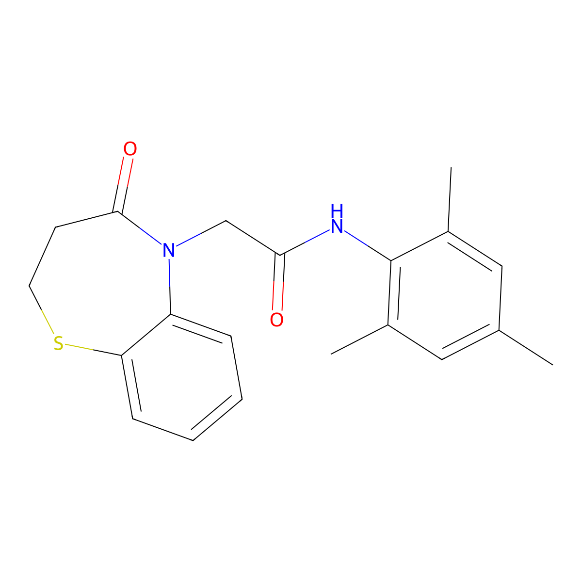 N-mesityl-2-(4-oxo-3,4-dihydrobenzo[b][1,4]thiazepin-5(2H)-yl)acetamide molecular structure, CAS 862980-13-0