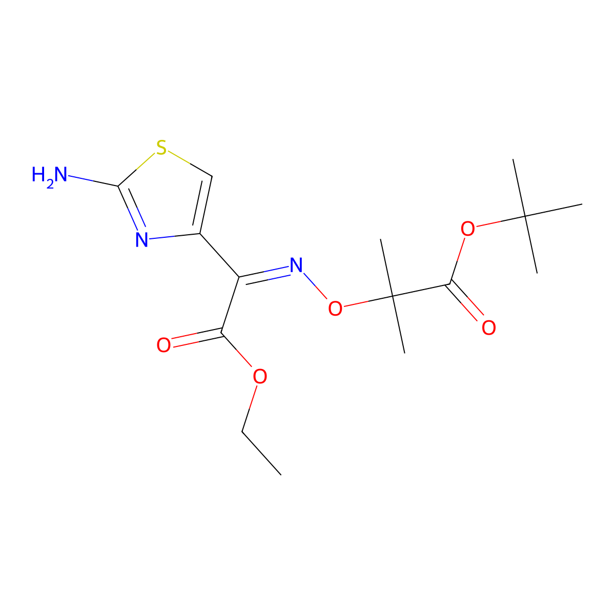 Ethyl (Z)-2-(2-aminothiazol-4-yl)-2-(1-tert-butoxycarbonyl-1-methyl)ethoxyiminoacetate molecular structure, CAS 86299-46-9