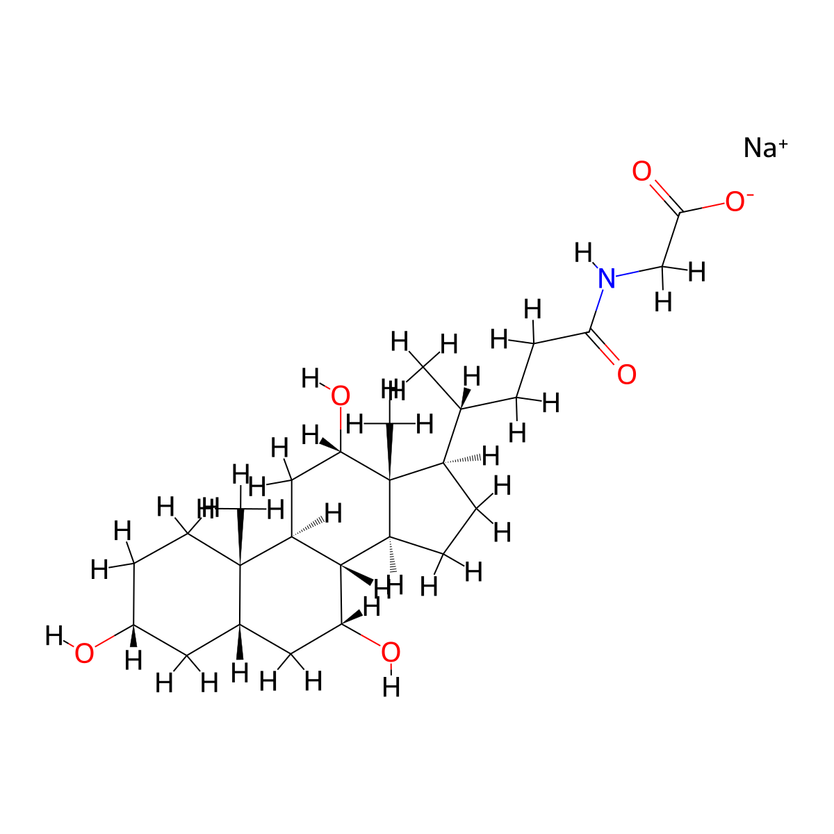 Sodium glycocholate molecular structure, CAS 863-57-0
