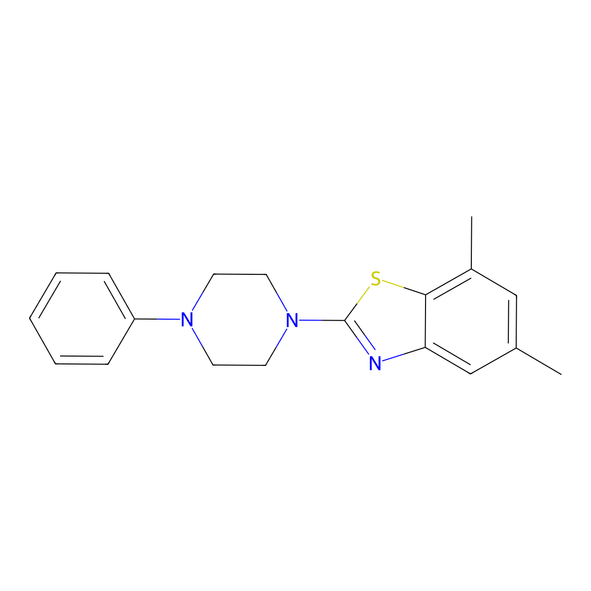 5,7-Dimethyl-2-(4-phenylpiperazin-1-yl)-1,3-benzothiazole molecular structure, CAS 863001-37-0
