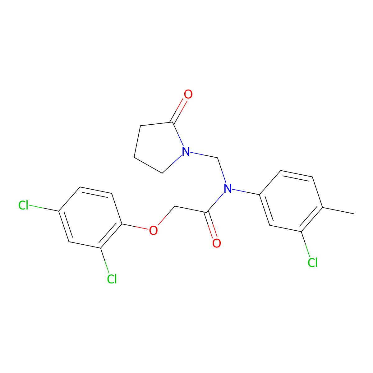 N-(3-chloro-4-methylphenyl)-2-(2,4-dichlorophenoxy)-N-[(2-oxopyrrolidin-1-yl)methyl]acetamide molecular structure, CAS 863001-79-0