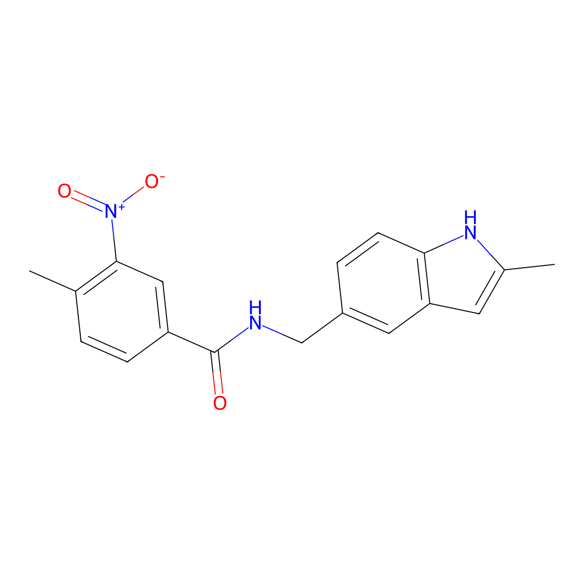 4-methyl-N-[(2-methyl-1H-indol-5-yl)methyl]-3-nitrobenzamide molecular structure, CAS 863001-87-0