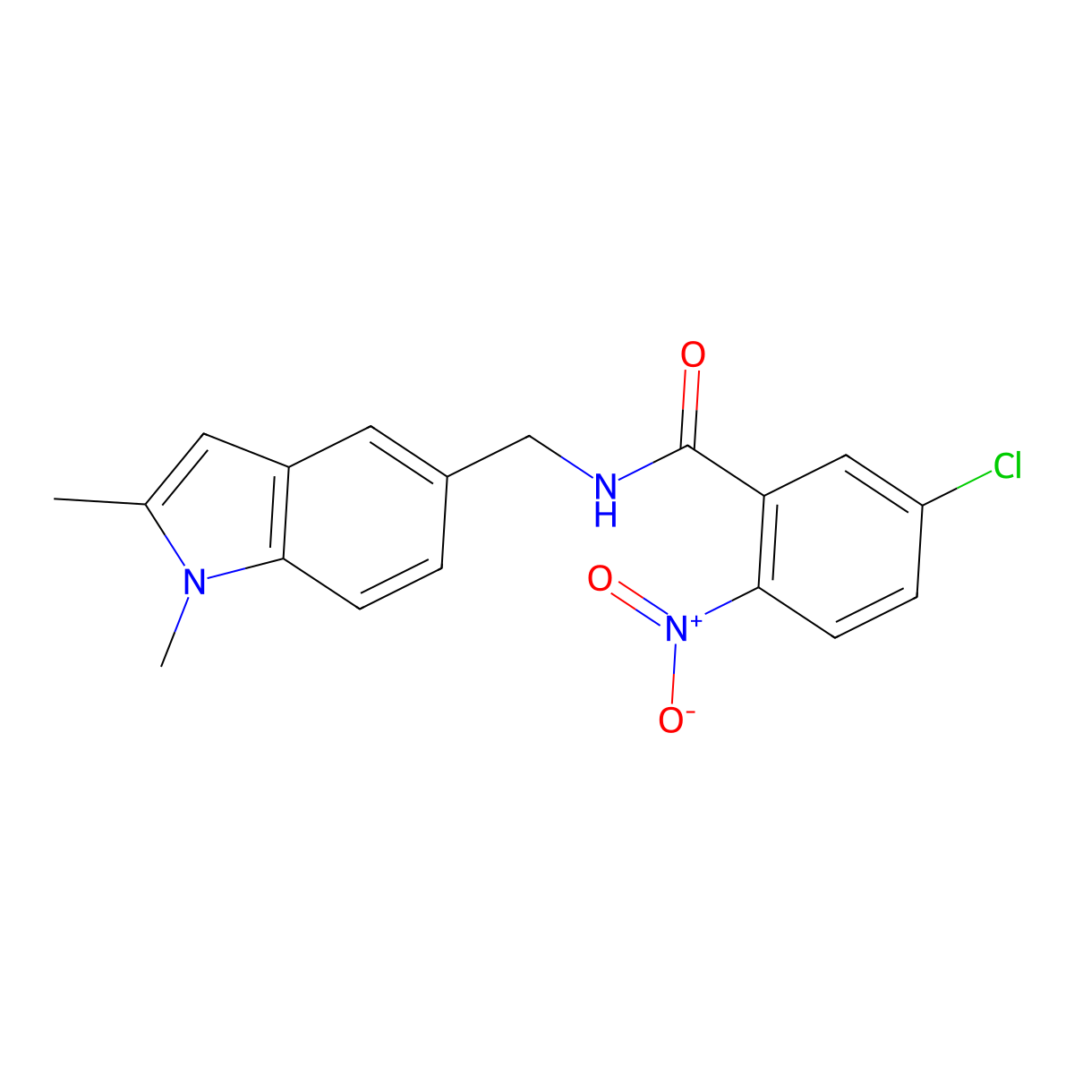 5-chloro-N-((1,2-dimethyl-1H-indol-5-yl)methyl)-2-nitrobenzamide molecular structure, CAS 863001-94-9