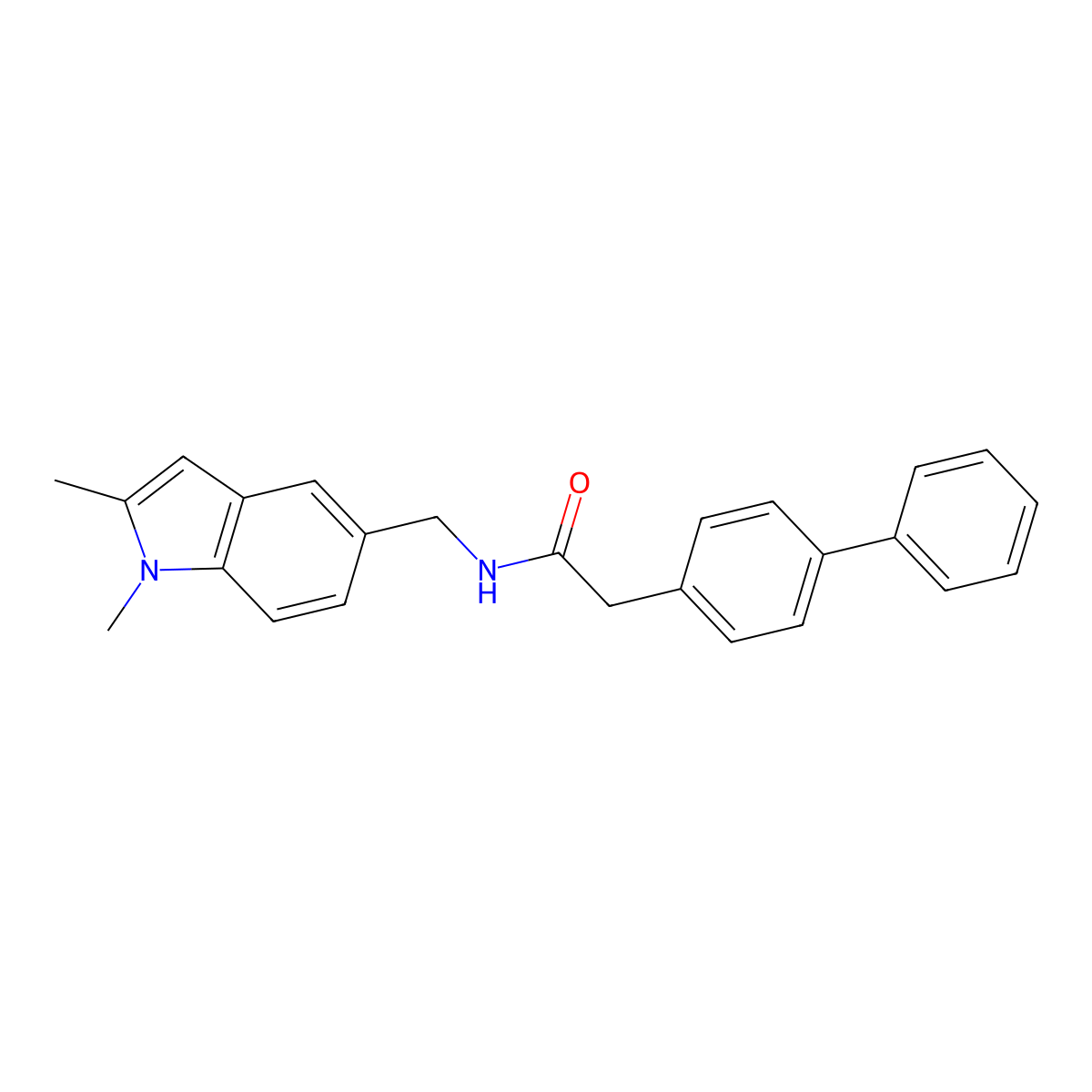 2-([1,1'-biphenyl]-4-yl)-N-((1,2-dimethyl-1H-indol-5-yl)methyl)acetamide molecular structure, CAS 863001-95-0